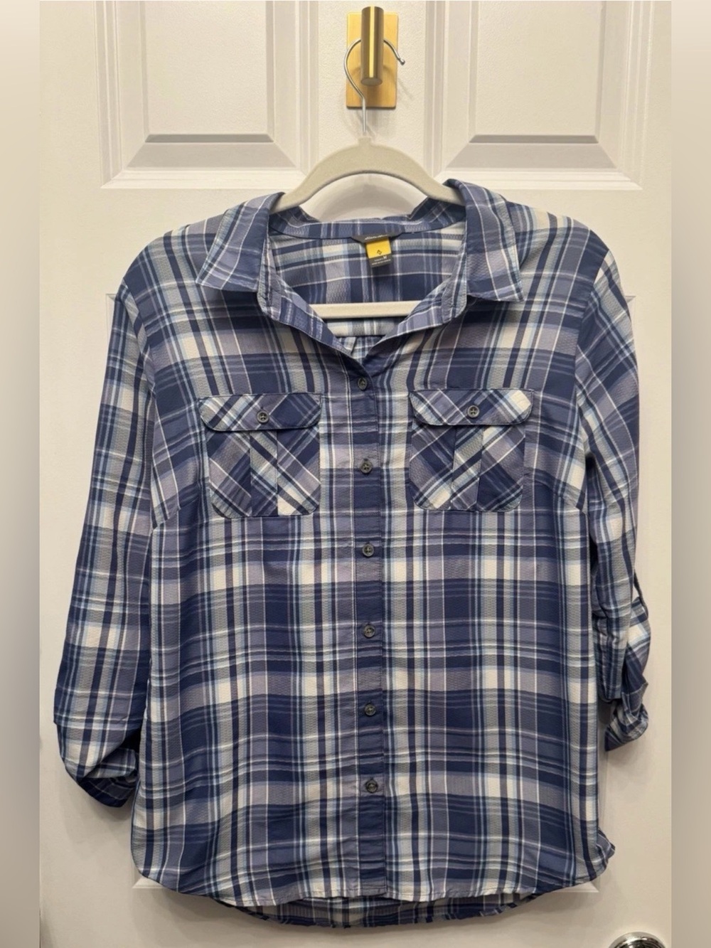 Eddie Bauer Navy and Light Blue Plaid Shirt